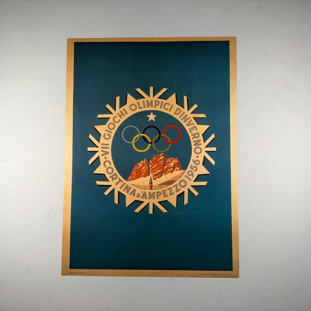 1956 Cortina Winter Olympics Poster IOC Repro Franco Rondinelli 13x18